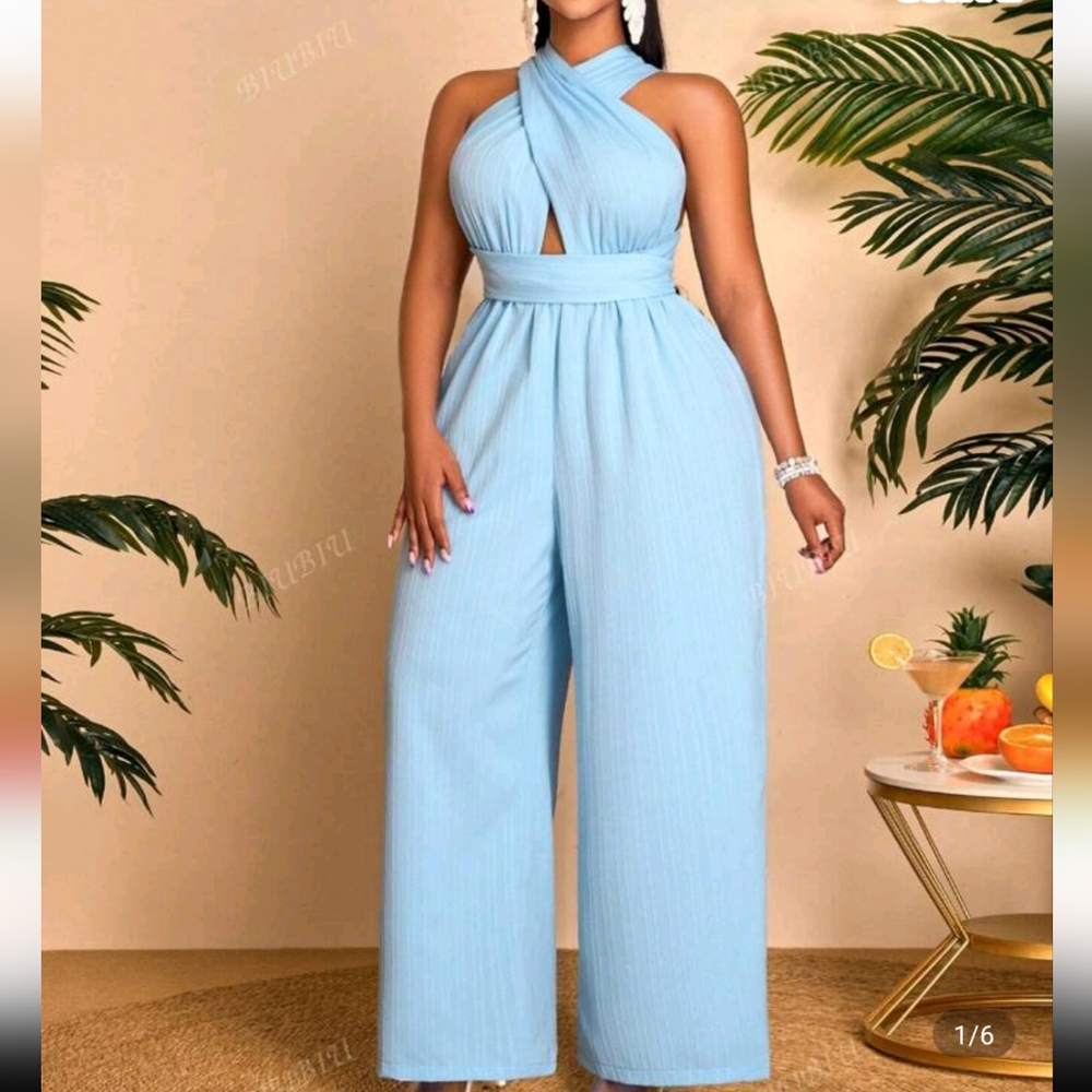 Chic Light Blue Halter Jumpsuit